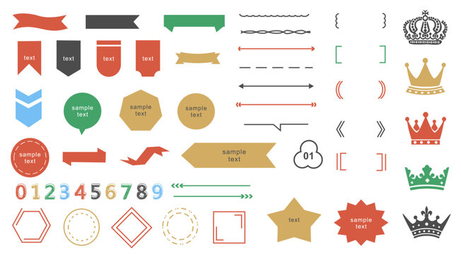 set of new year illustration icon, frame, crown, and ribbon design set open path available, editable vector