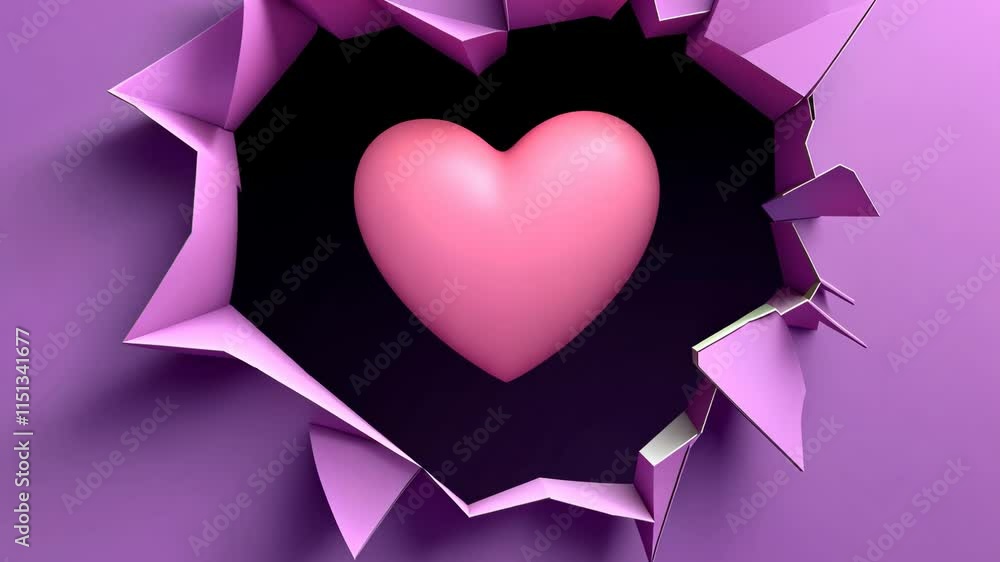 Poster heart is shown in a purple background with a hole in it. concept of vulnerability and fragility, as 