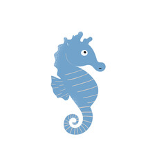 A blue seahorse Charming minimalistic illustration of  with textured details on a white background