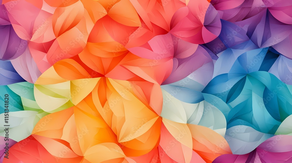 Poster the image contains an abstract arrangement of colorful, petal-like shapes that create a vibrant and 