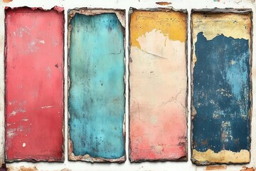 a collection of four grunge-style vector frames, each featuring a different abstract texture, ready to overlay on artwork for a distressed effect, highlighting creativity in design