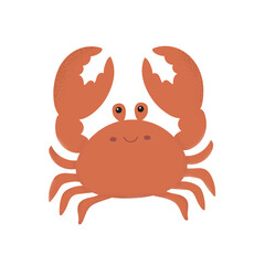 Playful illustration of a smiling orange crab with textured details on a white background