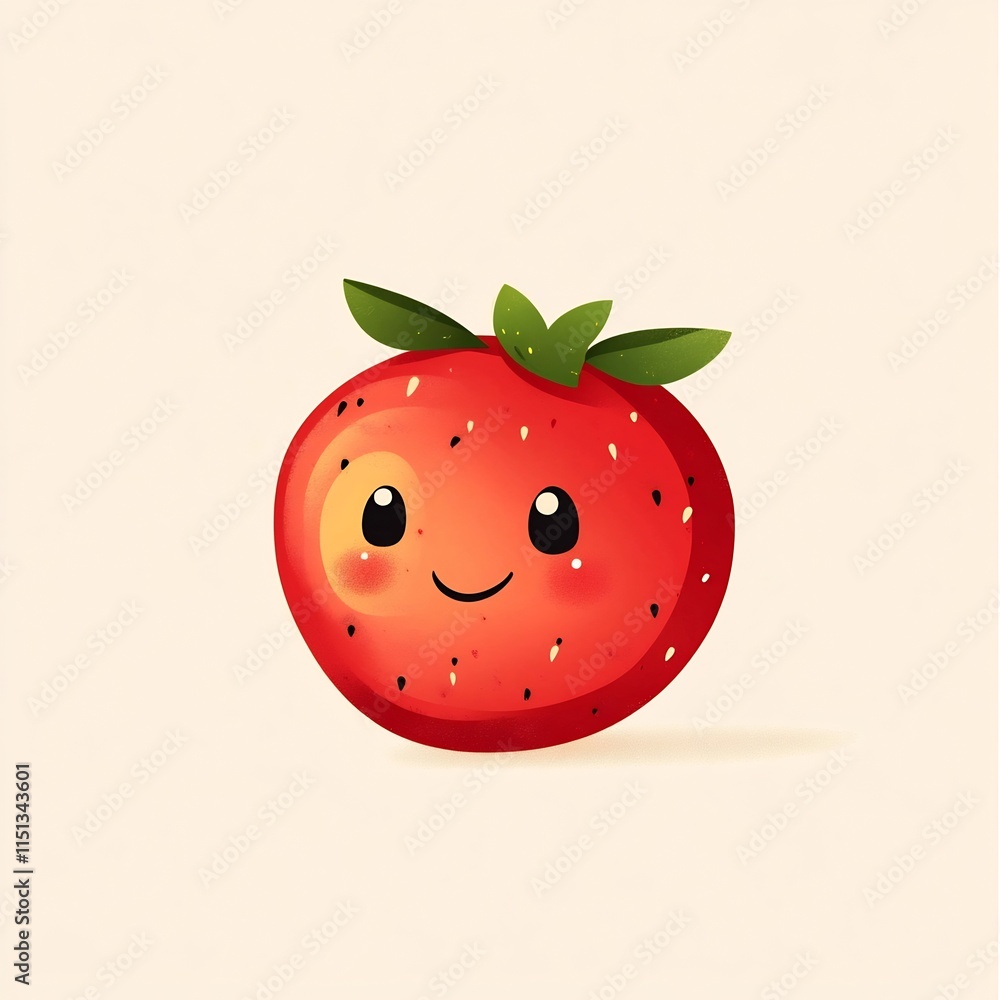Poster charming strawberry with minimal design and happy expression