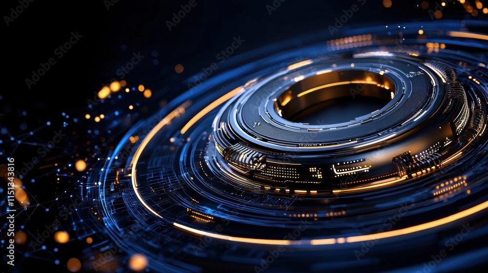 Poster futuristic digital technology background with glowing circuit elements and abstract circular pattern