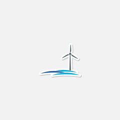 Wind turbine offshore icon sticker isolated on gray background