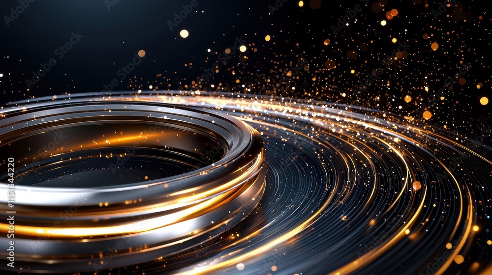 Poster abstract swirling light trails with glowing particles on a dark background creating a futuristic and