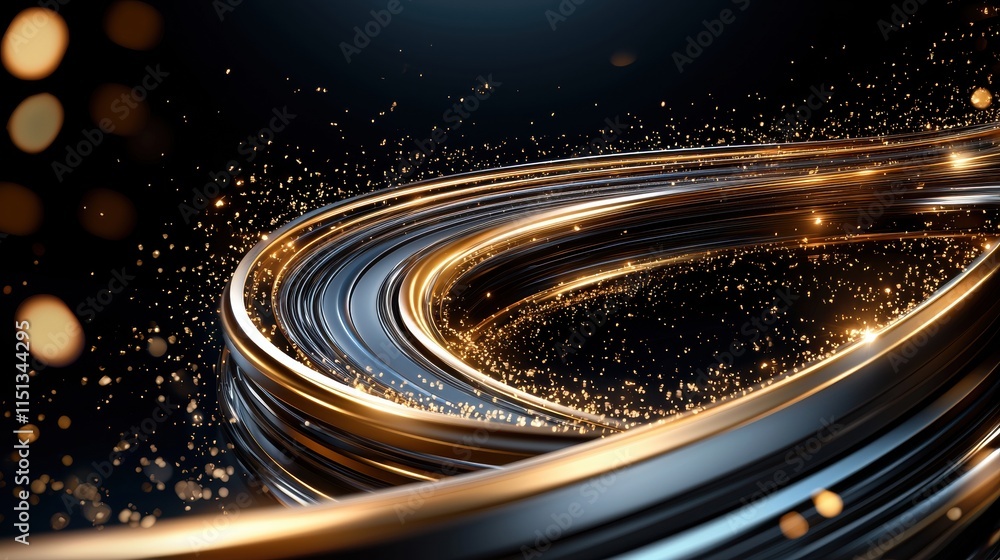 Poster abstract golden light trails with sparkling particles on a dark background creating a futuristic and