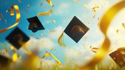 Graduation Caps in the Air