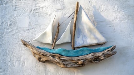 Driftwood sailboat wall art, nautical decor. (1)