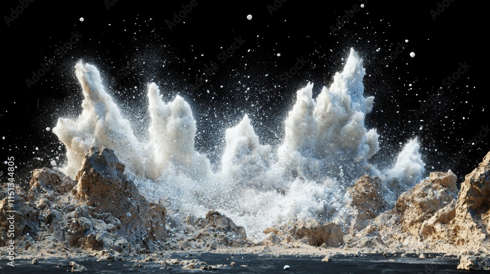 Poster stunning abstract explosion of white particles against a dark background in a dynamic artistic compo