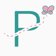 Initial letter P kids logo concept with butterfly symbol vector template. Kid logotype