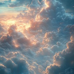 Fototapeta premium Golden light illuminates fluffy cloudscape.