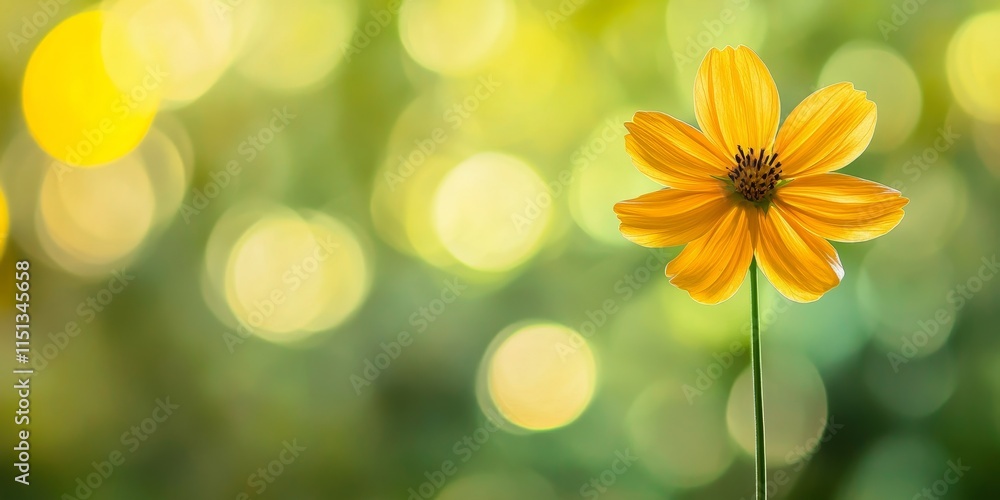 Poster vibrant lonely flower against a captivating green and yellow bokeh background, offering ample copy s