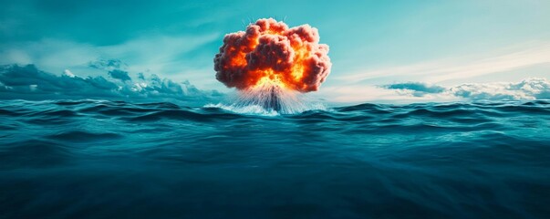 Desolate ocean as a nuclear bomb detonates underwater, nuclear bomb, rising water chaos
