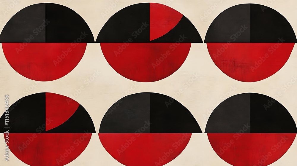 Poster abstract pie charts with red and black segments.