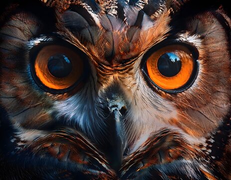 Detalles de los ojos de un b&uacute;ho en un entorno oscuro y misterioso