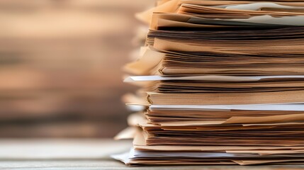 Court Registration and Verification Concept, Close-Up View of a Ledger Filled with Recent Court Documents on a Wooden Surface