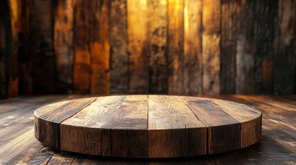 Rustic wooden podium with a natural finish, highlighted by warm, natural light.
