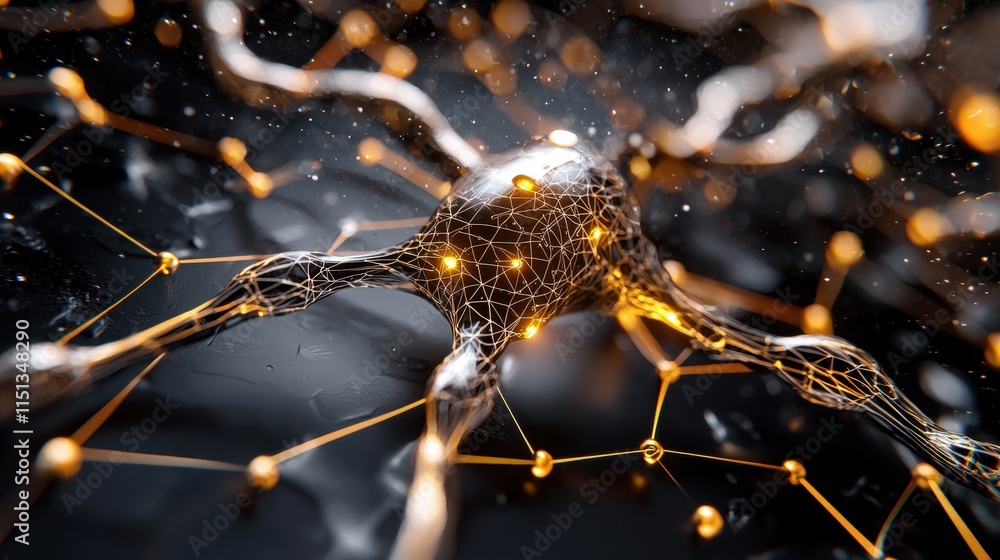 Poster futuristic neural network visualization with glowing connections in a digital space