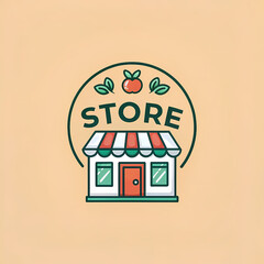 Minimalist storefront icon with vegetables and striped awning / Ícono minimalista de tienda con vegetales y toldo a rayas