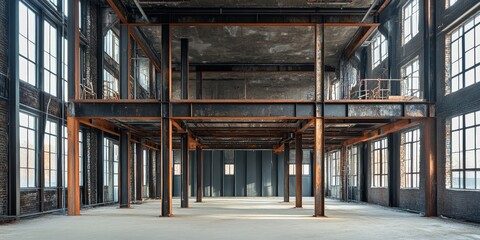 Obraz premium Unfinished construction features a framework made of metal pipes. This unfinished construction emphasizes the industrial aspect of the metal pipe framework, showcasing its raw potential.