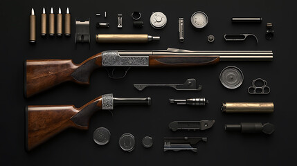 Obraz premium Shotgun parts, wallpaper, the shotgun classification and spare parts
