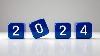 2024 in Blue Cubes with Tilted Number 0 for a Unique Perspective