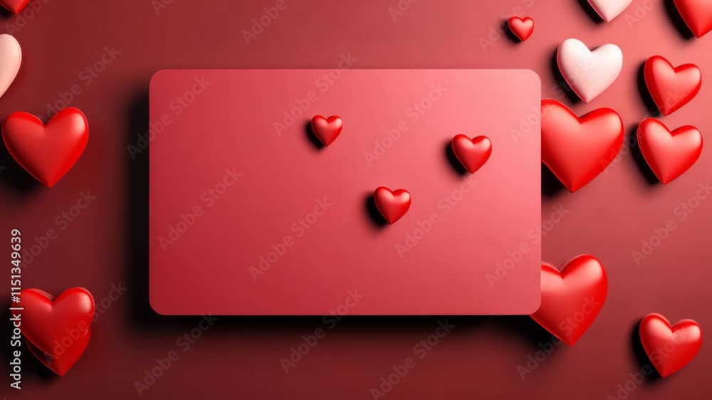 Poster red background with a white box in the middle. the box is empty and surrounded by many red hearts