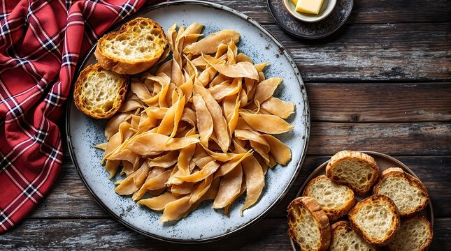 Traditional T&oslash;rrfisk Stockfish with Buttered Rustic Bread (Norwegian Cuisine)