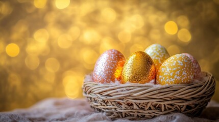 Golden Glitter Easter Eggs In A Nest