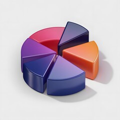 Obraz premium 3D Pie Chart with Four Colorful Segments, Perfect for Data Distribution Visualization and Comparative Analysis. Isolated on White Background.
