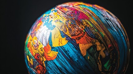 A globe with abstract cultural patterns spiraling across it, symbolizing global diversity and interconnectedness. 