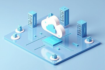 Cloud computing - A 3D illustration of a cloud computing network, showcasing data servers and interconnected devices in a minimalistic design.