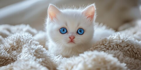 Obraz premium A small cousin with captivating blue eyes and soft white fur, this enchanting little cousin showcases the delightful charm of pets in a playful and adorable manner, making them irresistible.
