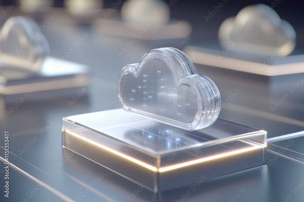 Fototapete Cloud computing - A 3D illustration of a cloud computing network, showcasing data servers and interconnected devices in a minimalistic design.