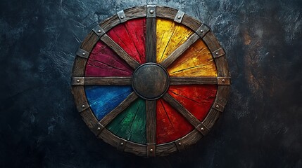 A shield divided into sections, each showcasing different colors or patterns, symbolizing protection through unity and strength. 