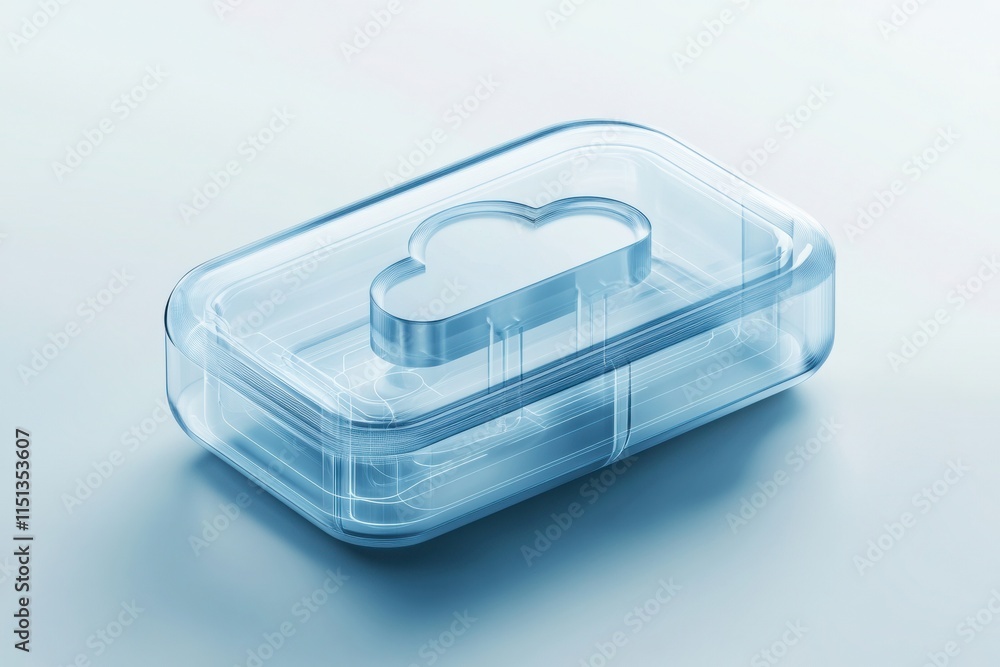 Poster Cloud computing - A 3D illustration of a cloud computing network, showcasing data servers and interconnected devices in a minimalistic design.