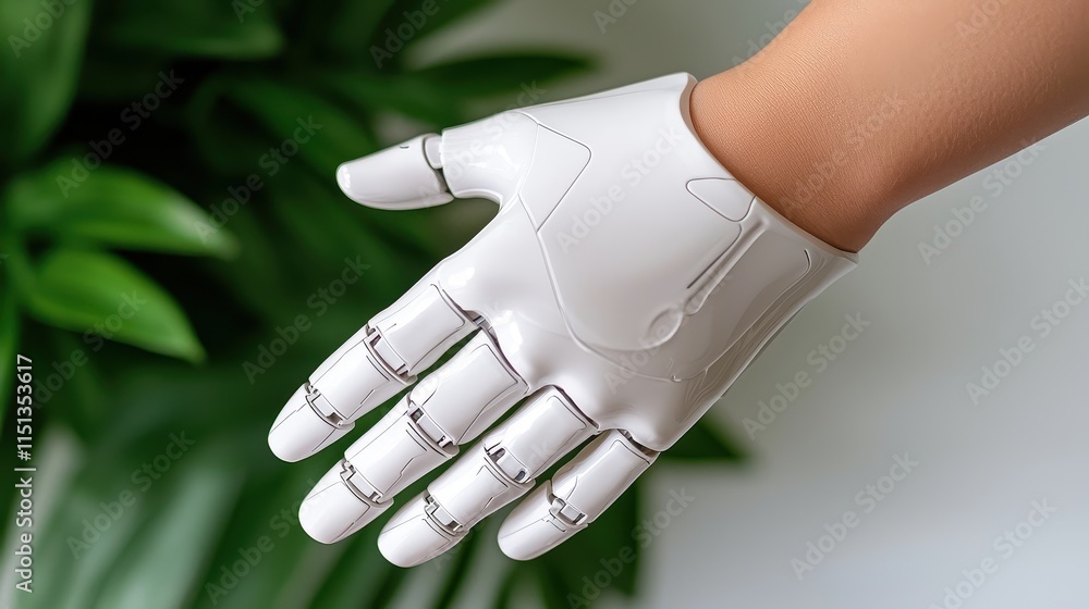 Poster futuristic robotic hand interface with intricate design and technological features