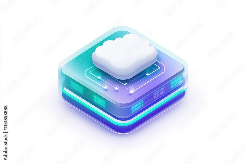 Poster Cloud computing - A 3D illustration of a cloud computing network, showcasing data servers and interconnected devices in a minimalistic design.