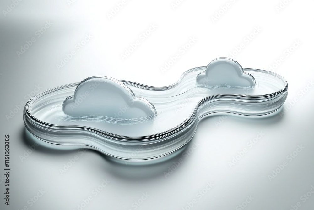 Poster Cloud computing - A 3D illustration of a cloud computing network, showcasing data servers and interconnected devices in a minimalistic design.