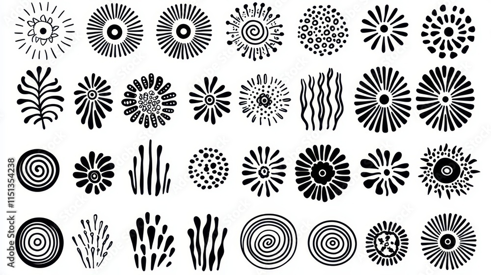 Poster abstract black and white circular shapes and organic patterns for creative design projects
