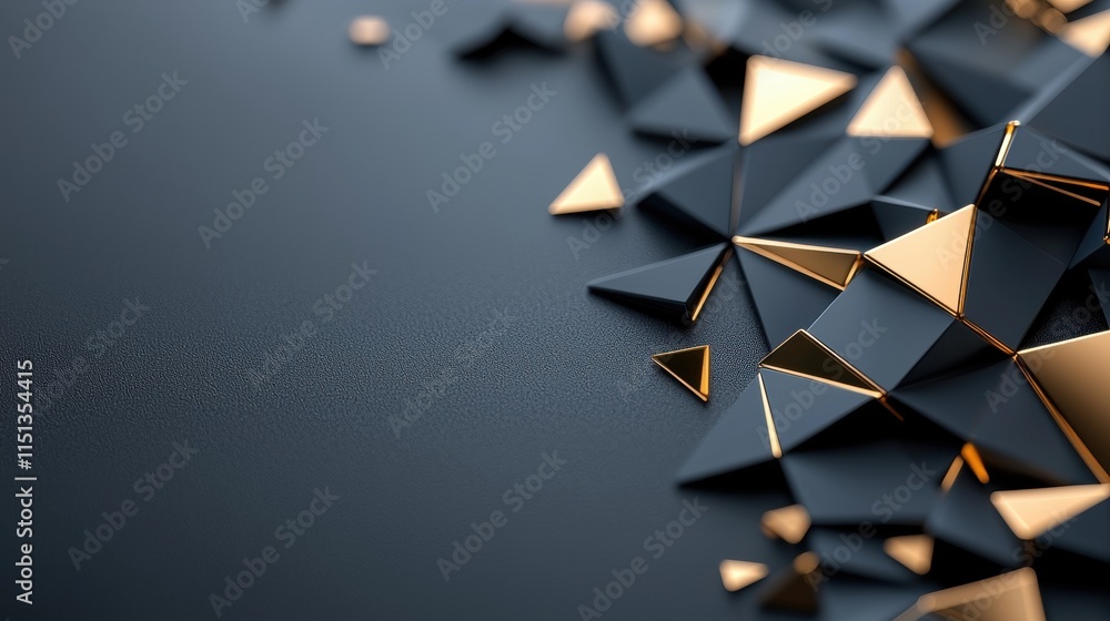 Poster abstract geometric background with black and gold triangular shapes on a textured surface