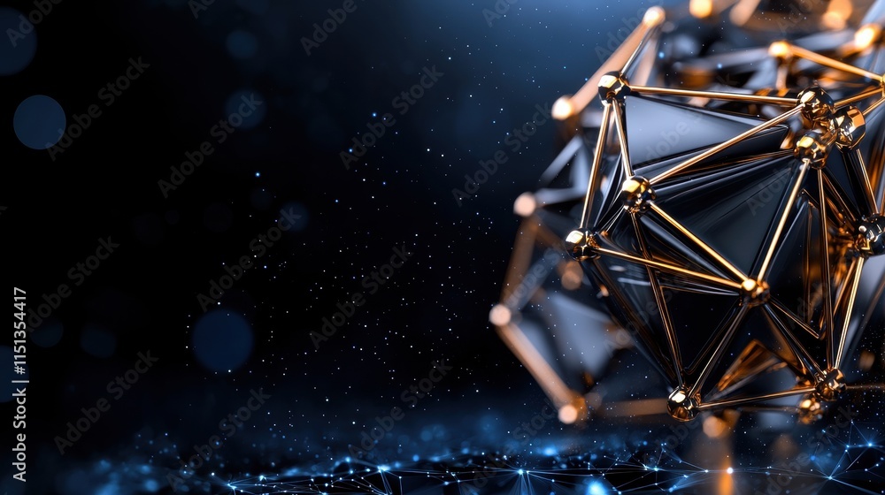 Aufkleber futuristic geometric structure with metallic nodes and glowing connections in a dark abstract space