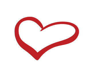 Red hand drawn heart. Love, romantic and valentines design element. Isolated vector image