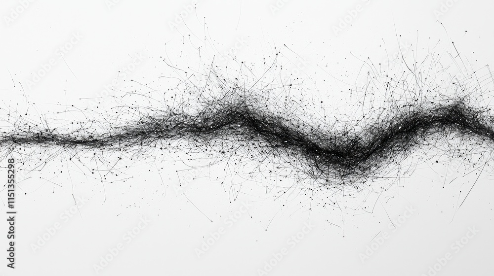 Poster abstract black line with intricate threads and dots on a white background