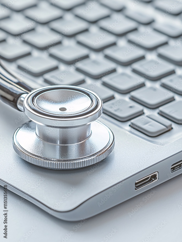 Aufkleber a stethoscope resting on a keyboard, representing the intersection of health information and digital