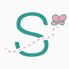 Initial letter S kids logo concept with butterfly symbol vector template. Kid logotype