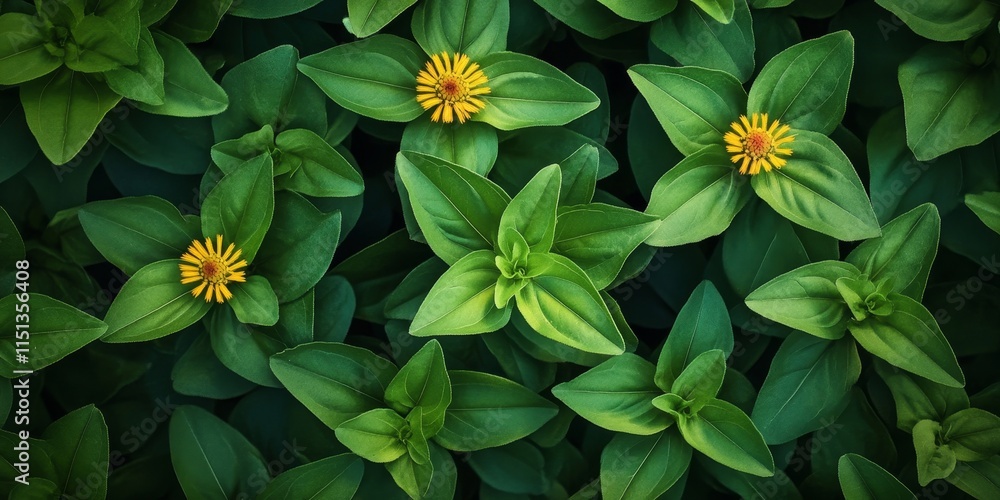 Poster close up view of common zinnia plant showcasing vibrant leaves and texture, perfect for adding a tou