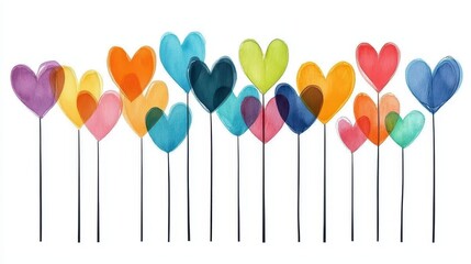 Colorful Heart-Shaped Sticks on White Background for Celebrations and Decor