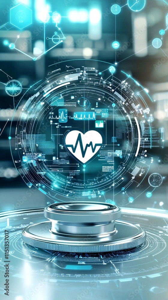 Poster advanced ai-powered technology analyzing health data in real-time, digital dashboards showcasing pat